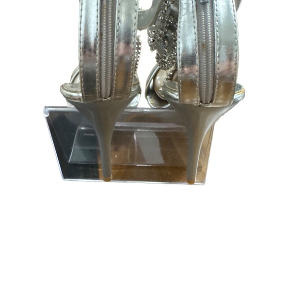 Women's High Heel Sandals with Water Diamond Double Chain Slim Open Toe Flt - Picture 6 of 7